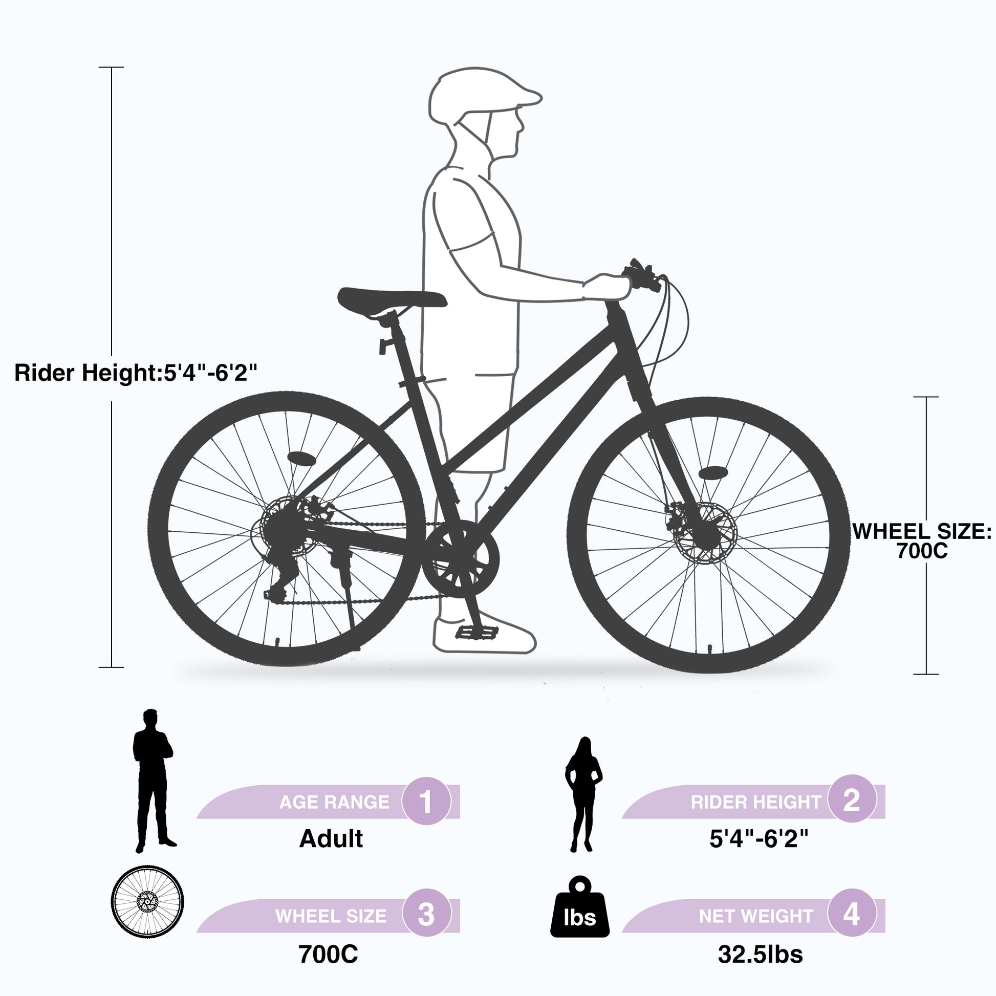 7 Speed Hybrid Bike Disc Brake 700C Road Bike For Men Women'S City Bicycle Cycling Light Purple Garden & Outdoor Carbon Steel