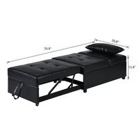 Folding Ottoman Sofa Bed Black Black Leather