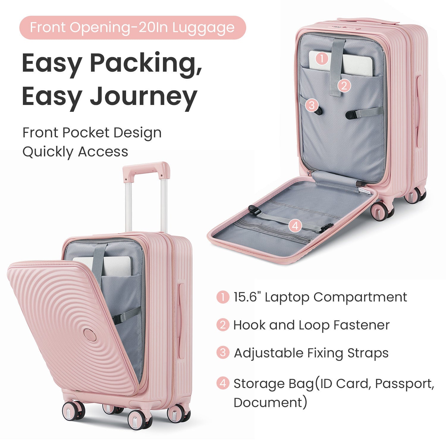 Luggage Sets 3 Piece 20 24 28 , Expandable Carry On Luggage With Tsa Lock Airline Approved, 100% Pc Hard Shell And Lightweight Suitcase With Front Pocket And Spinner Wheels Pink Pc