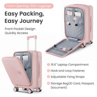 Luggage Sets 3 Piece 20 24 28 , Expandable Carry On Luggage With Tsa Lock Airline Approved, 100% Pc Hard Shell And Lightweight Suitcase With Front Pocket And Spinner Wheels Pink Pc