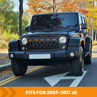 Front Matte Black Shark Grille Replacement Grill For Jeep Wrangler Jk 2007 2017 With Led Lights Black Abs