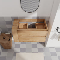 36" Wall Mounting Bathroom Vanity, Soft Close Drawer Only Vanity, Without Basin 2 Imitative Oak 1 Adjustable Shelves Bathroom Wall Mounted Modern Plywood