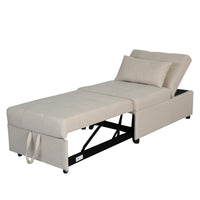 Folding Ottoman Sofa Bed Beige Beige Wood