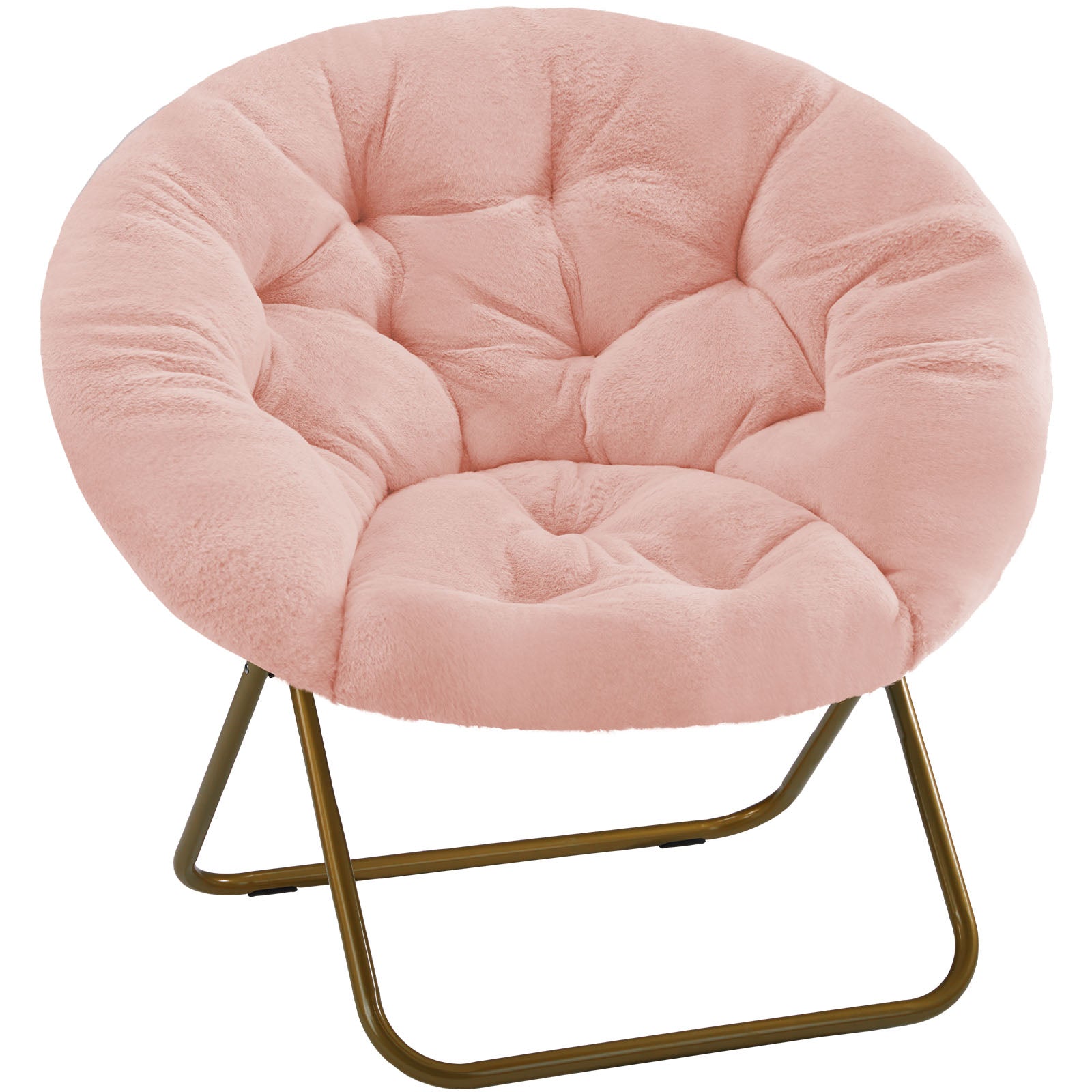 Cozy Saucer Chair Faux Fur Metal Frame Anti Slip Leg For Living Room Bedroom, Large, Pink Pink Fabric Metal