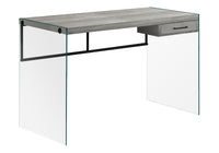 Computer Desk, Home Office, Laptop, Storage Drawers, 48"L, Work, Grey Laminate, Clear Tempered Glass, Contemporary, Modern Grey Particle Board