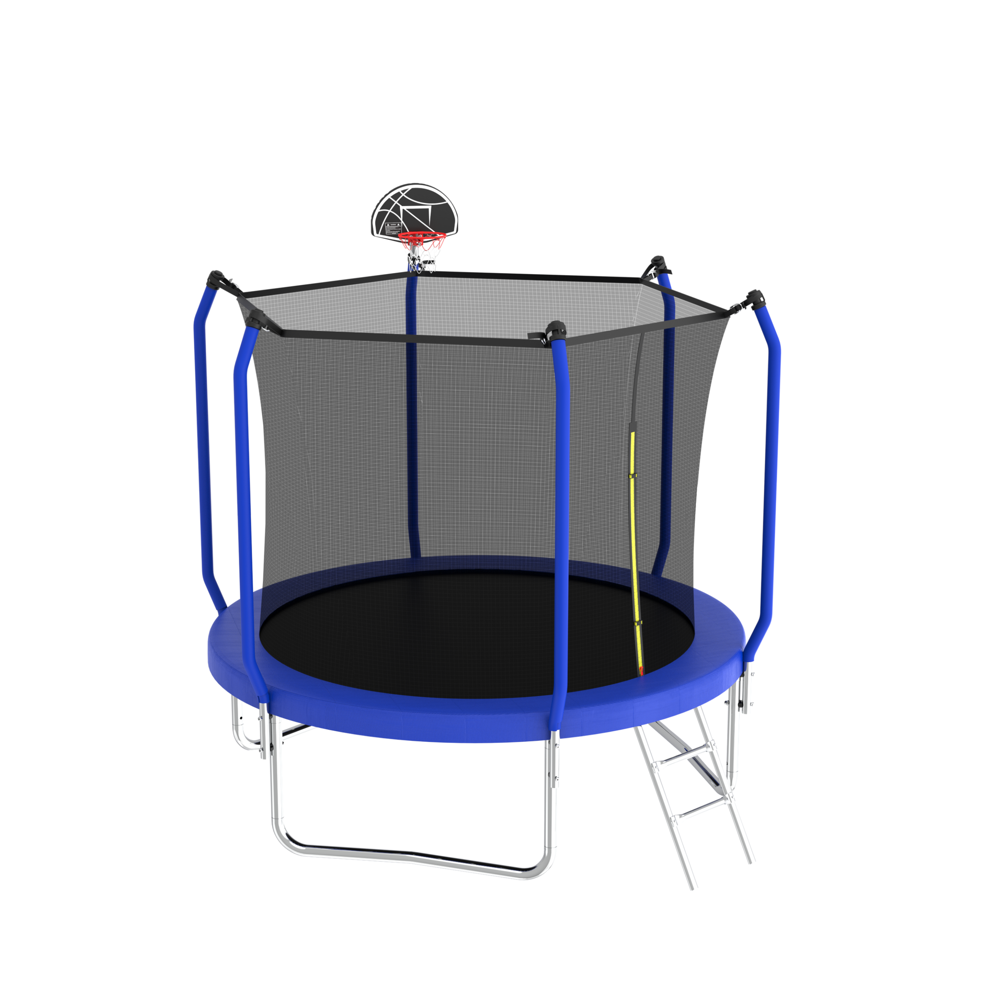 8Ft Trampoline With Basketball Hoop, Astm Approved Reinforced Type Outdoor Trampoline With Enclosure Net Blue Steel