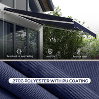Outsunny 10' X 8' Electric Awning, Retractable Awning, Uv Protection Sun Shade Shelter With Remote Controller And Manual Crank Handle For Deck, Balcony, Yard, Dark Blue Blue Aluminum