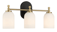 Meadows Three Lights Vanity Brushed Gold Bathroom Wall Light For Bathroom Over Mirror 20.5"W 10.125"H 5.5"E With White Frosted Glass Black Base Frosted Shade,Frosted Glass Gold,Gold Bathroom