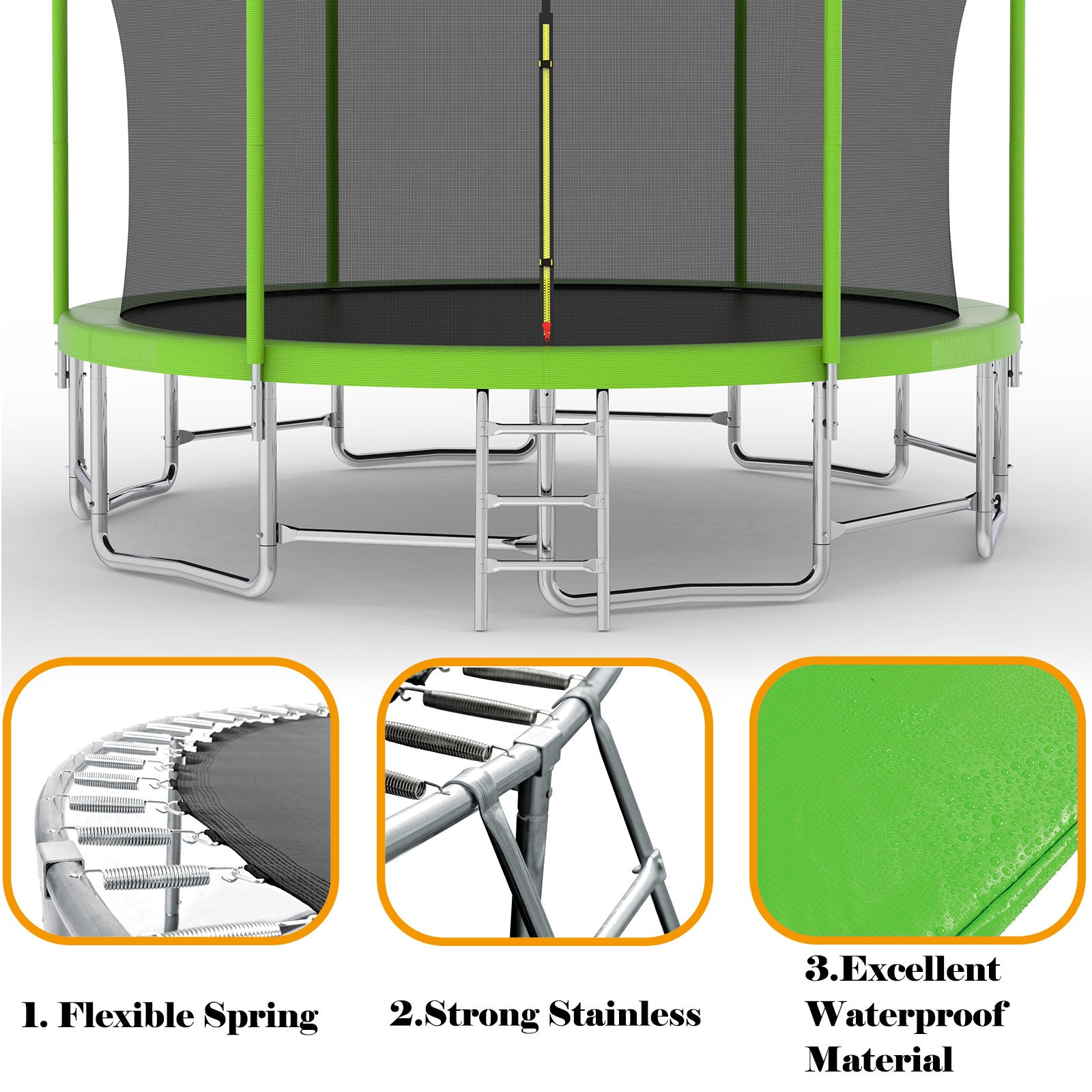 16Ft Trampoline With Balance Bar & Basketball Hoop&Ball, Astm Approved Reinforced Type Outdoor Trampoline With Enclosure Net Green Steel