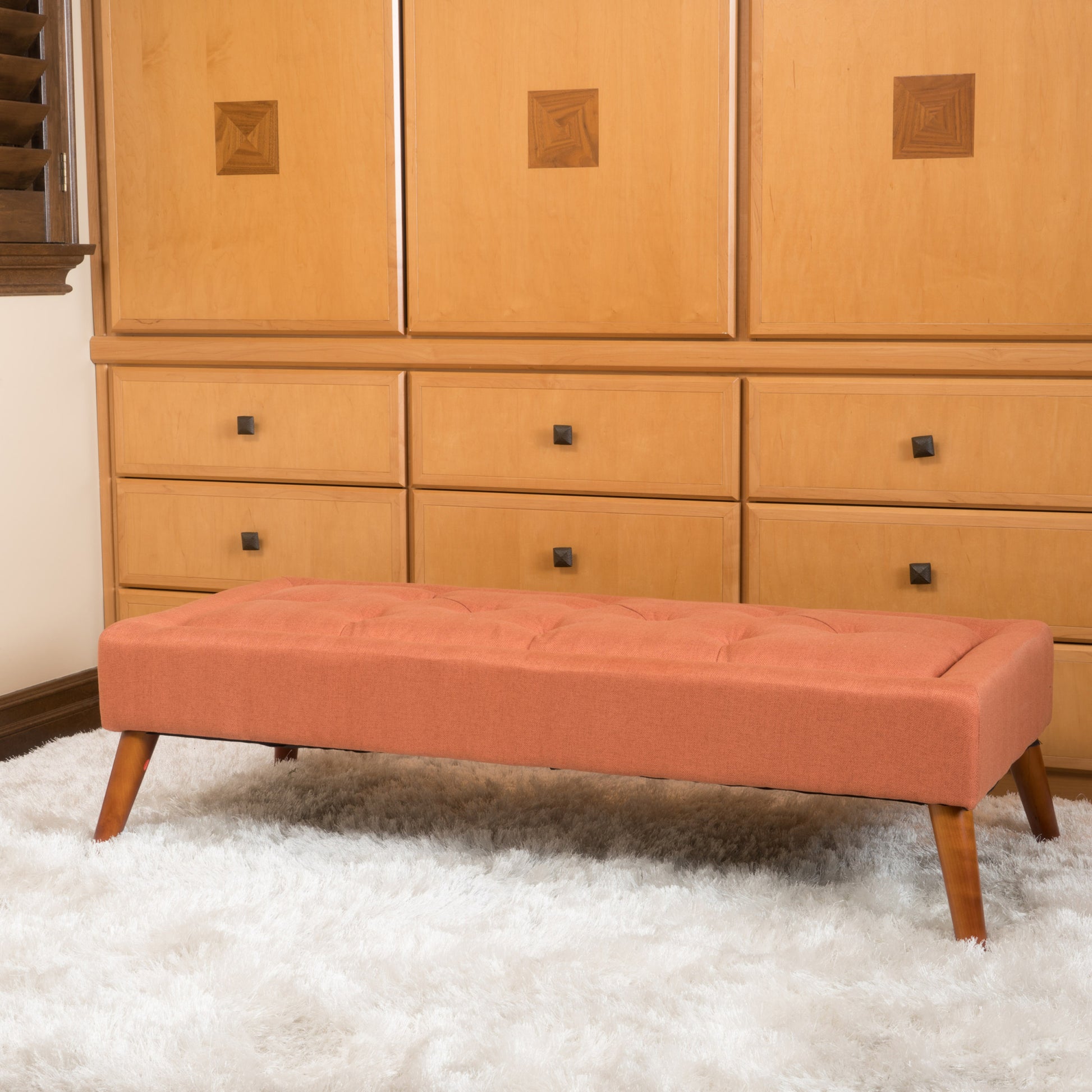 Tuft Top Ottoman Orange Fabric