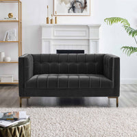 Isaac Stitch Velvet Loveseat Gray Dark Gray Fabric