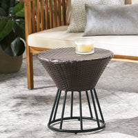 Crete Accent Table Brown Pe Rattan Iron