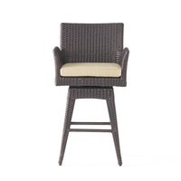 Modern Outdoor Multi Brown Wicker Swivel Barstool With Tapered Legs, 1 Piece Yes Brown Multi Weather Resistant Frame Garden & Outdoor Pe Rattan Iron Waterproof Fabric
