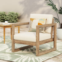 Outdoor Acacia Wood Club Chair With Cushions, Brown And Beige, 29.5'' D X 27.5'' W X 31.5'' H Brown Beige Acacia Wood