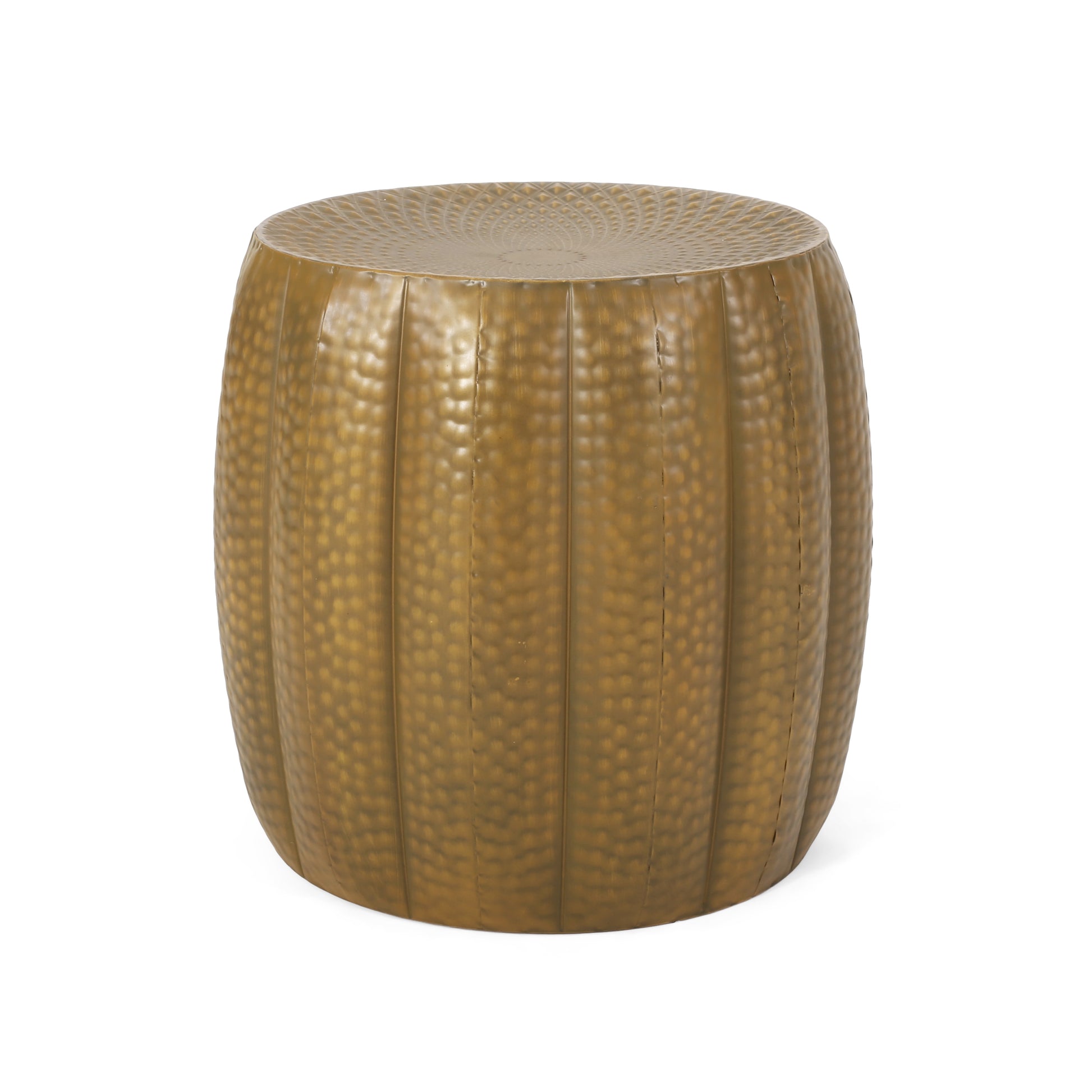 Metal Drum End Table Gold Iron