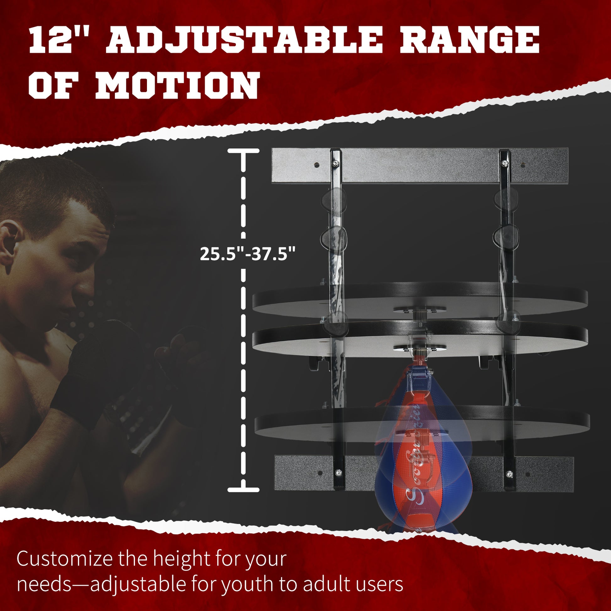 Soozier Adjustable Speed Bag Platform, Wall Mounted Speed Bags For Boxing, With 360 Degree Swivel And 10'' Speedbag Colorful Steel