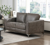 Brownish Gray Polished Microfiber Upholstery Elegant Modern Style Loveseat 1Pc Solid Wood Living Room Furniture Silver Finish Metal Legs Brown Microfiber Primary Living Space Modern Solid Wood