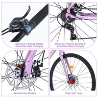 7 Speed Hybrid Bike Disc Brake 700C Road Bike For Men Women'S City Bicycle Cycling Light Purple Garden & Outdoor Carbon Steel