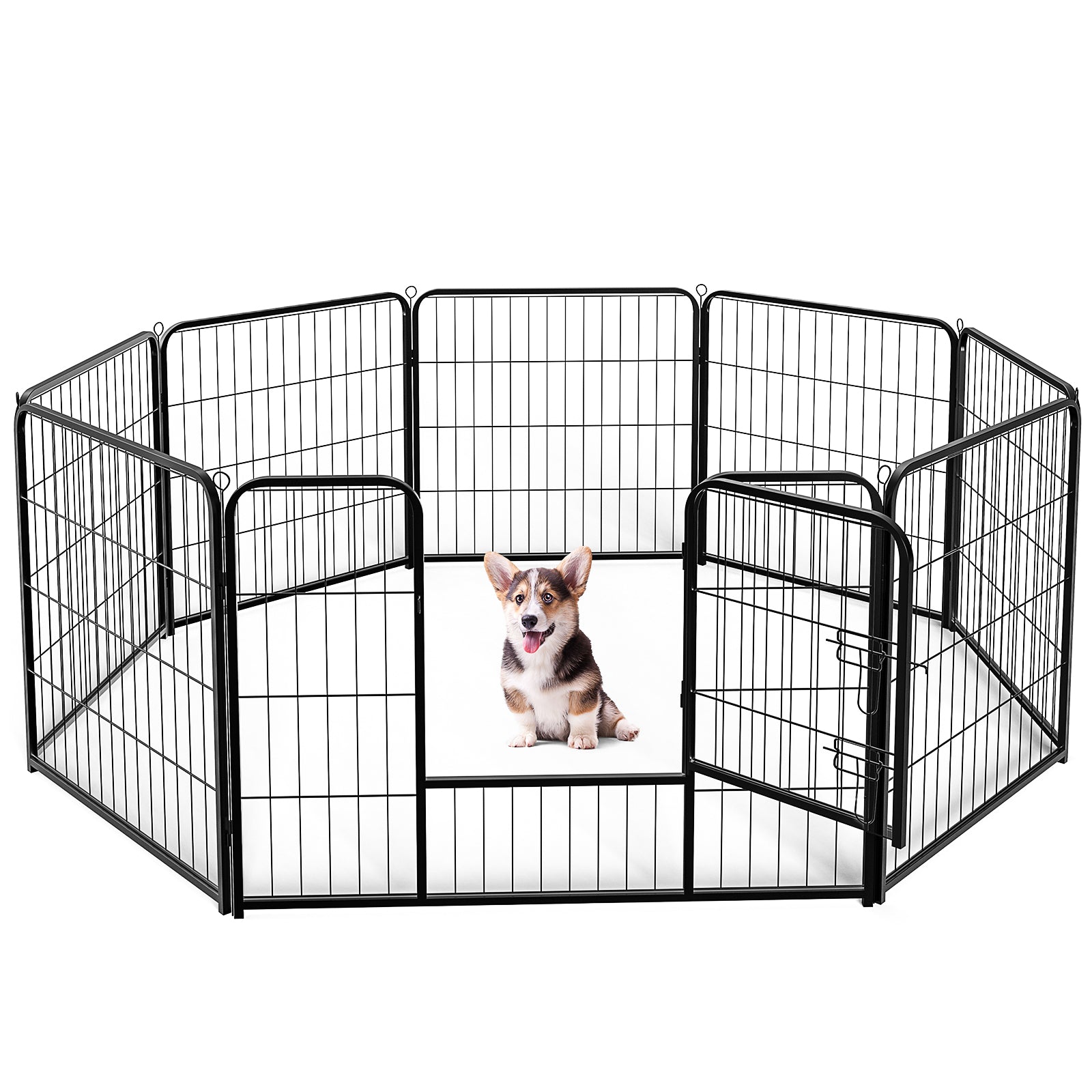 Dog Playpen Indoor With Door, Fence For Small Pet Animals, Puppy Cage With Gate For Yard Outdoor, 8 Panel 32 Inch Tall, Black Black Iron