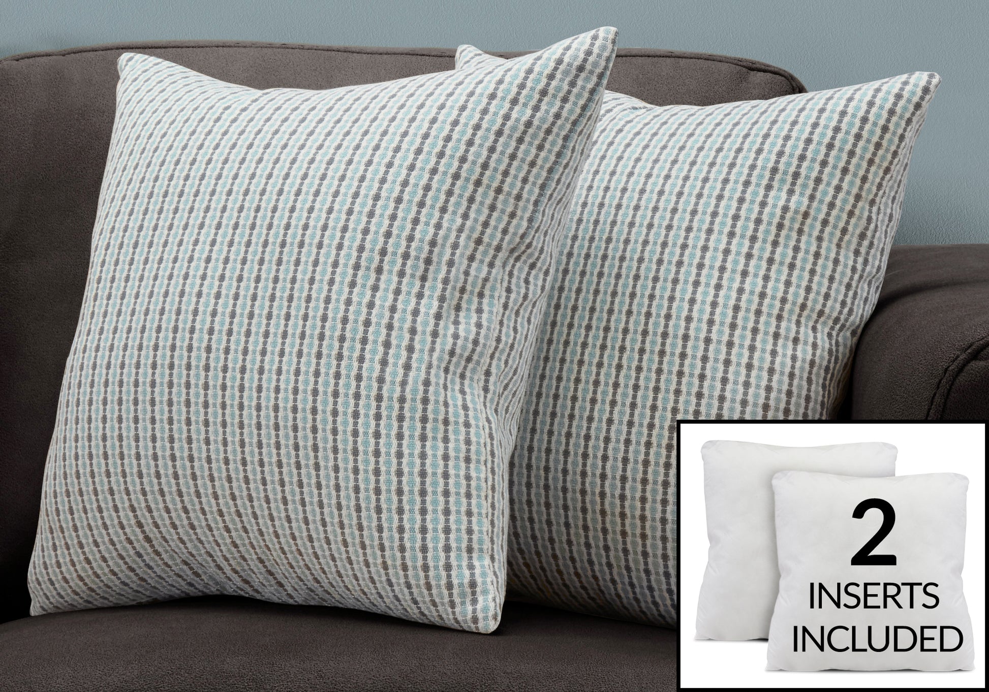 Pillows, Set Of 2, 18 X 18 Square, Insert Included, Decorative Throw, Accent, Sofa, Couch, Bedroom, Blue And Grey Hypoallergenic Polyester, Modern Blue Polyester Polyester