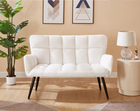 52'' Small Loveseat Sofa, Couch 2 Seater With Quilting Backs For Living Room, Bedroom And Small Space Color:White White Teddy