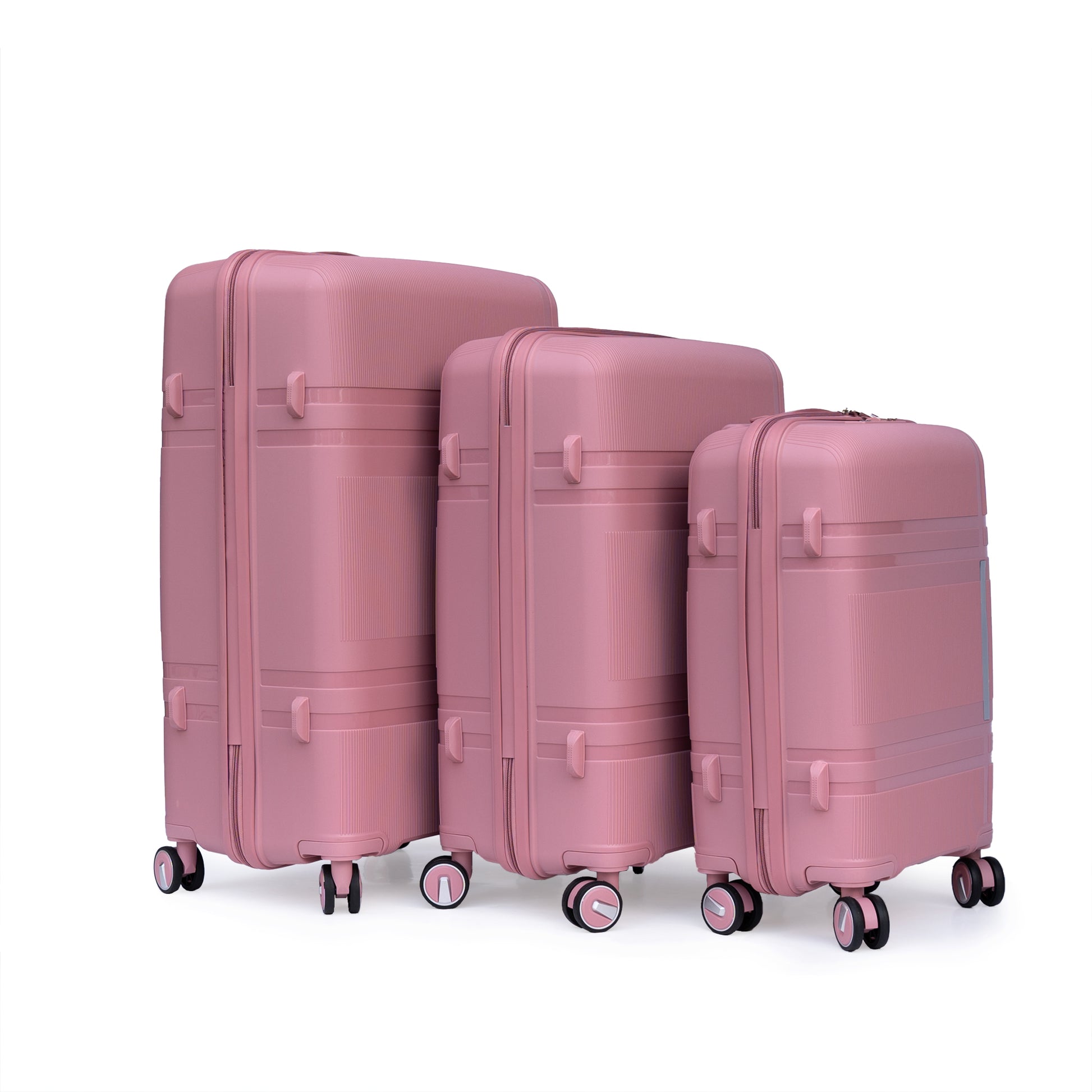 3 Piece Luggage Sets Pp Lightweight Suitcase With Two Hooks, Spinner Wheels, 20 24 28 2307 Rose Gold Abs