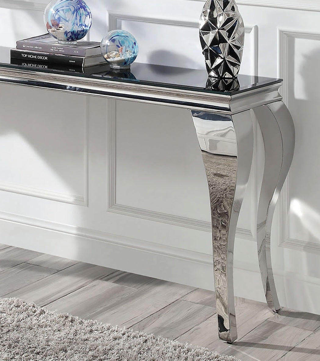 Glam Contemporary 1Pc Sofa Table Black Glass Top Silver Color Table Living Room Stainless Steel Cabriole Style Legs Black,Silver Primary Living Space Classic,Modern,Transitional Console Tables Rectangular Glass,Stainless Steel