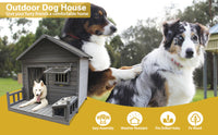 Large Dog House, 44.2" Long X 44.6" Wide X 44.6" High Solid Wood Asphalt Roof Dog House For Large Dogs With Large Terrace, Weatherproof Large Dog House,Complimentary Dog Bowl Gray Solid Wood