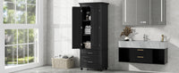 Tall Storage Cabinet With Two Drawers For Bathroom Office, Black Black Mdf