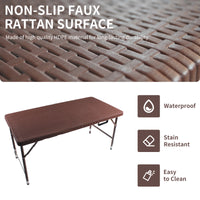 4Ft Rattan Folding Table For Indoor&Outdoor, Portable Foldable Table Rattan Plaited Brown Brown Garden & Outdoor Rattan