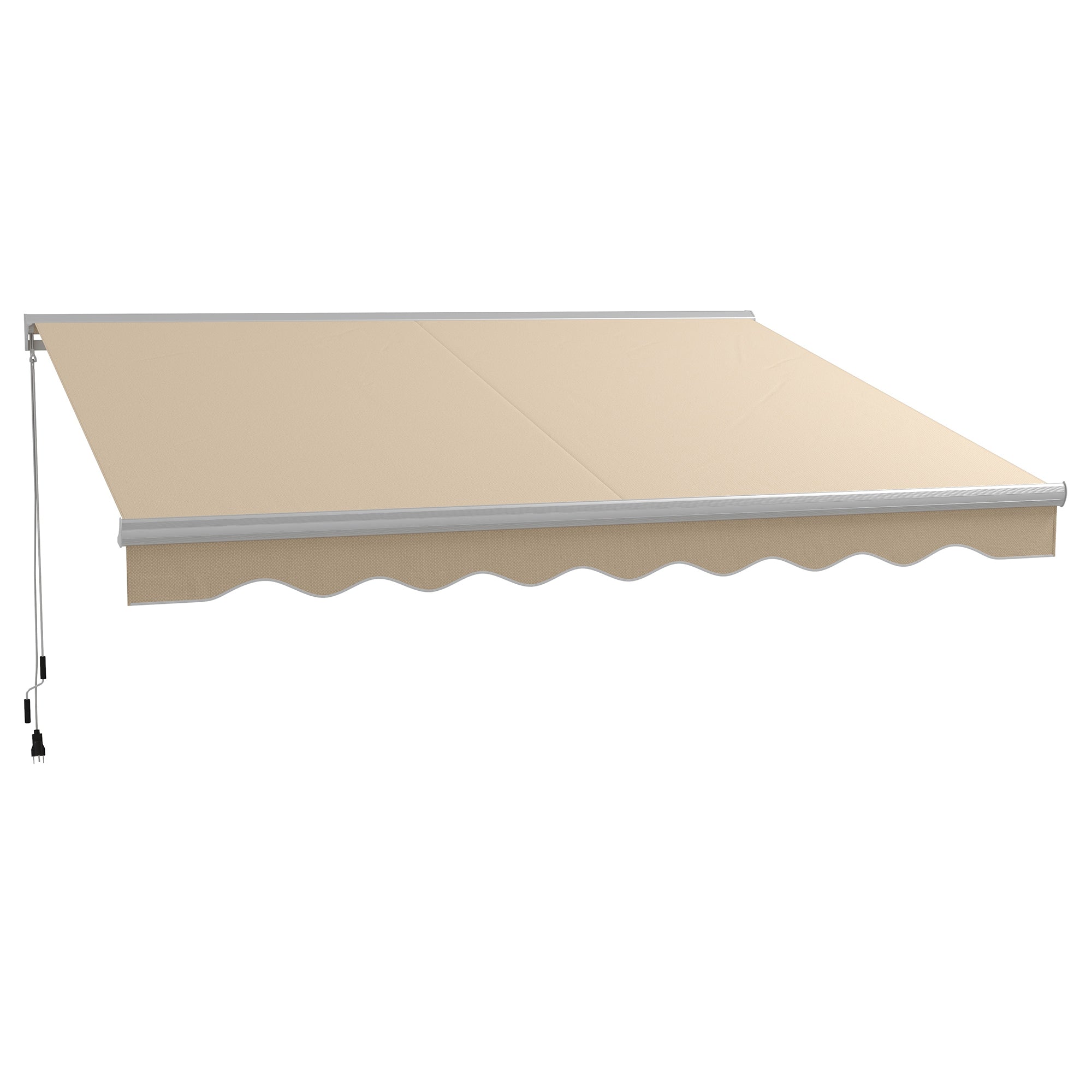 Outsunny 13' X 10' Electric Awning With Led Lights, Retractable Awning, Uv40 Sun Shade Shelter With Remote Controller And Crank Handle For Deck, Balcony, Yard, Cream White Cream White Aluminum