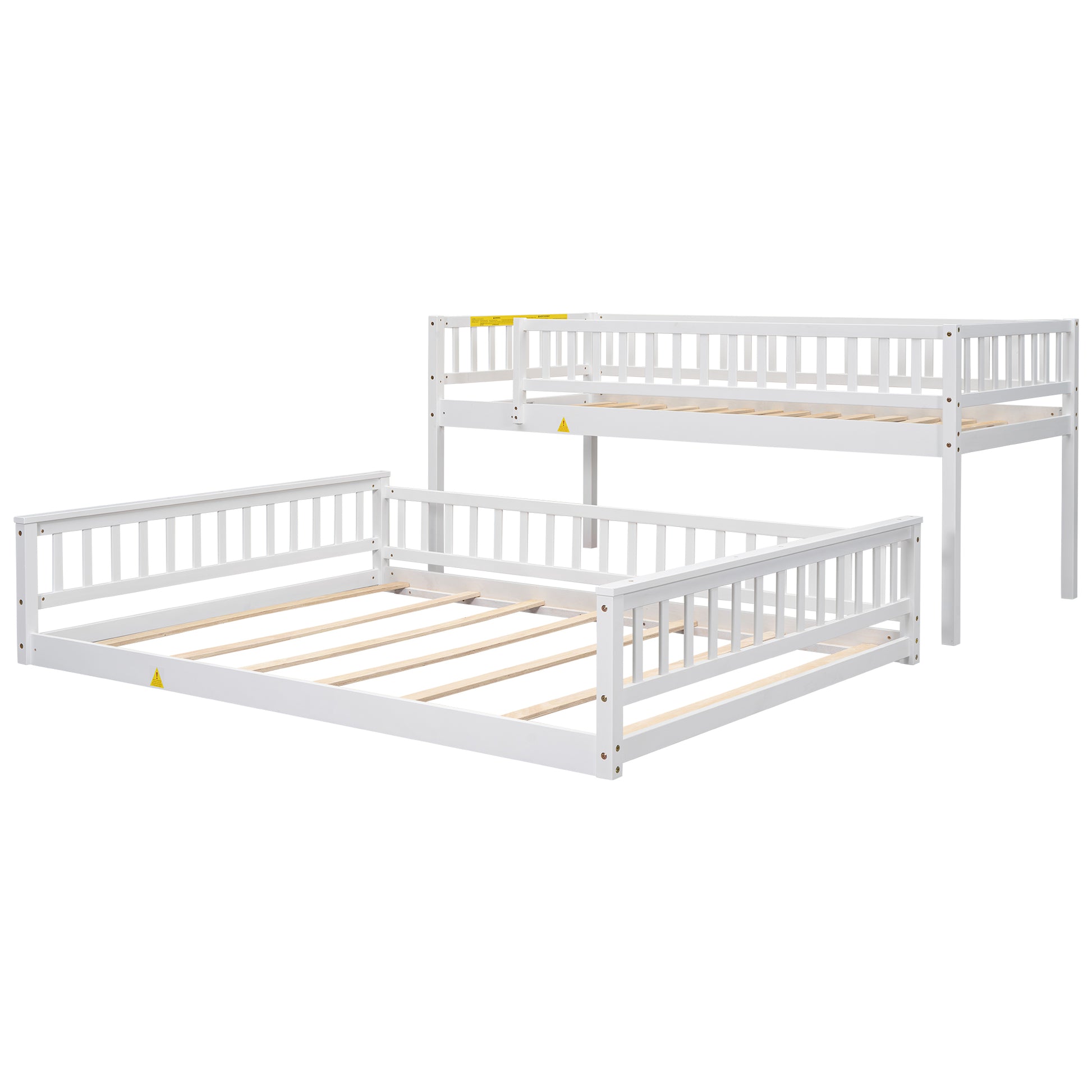 Twin Xl Over Queen Bunk Bed With Ladder And Guardrails, White Expected Arrival Time: 10.27 Box Spring Not Required Twin Xl White Wood Bunk Solid Wood Mdf