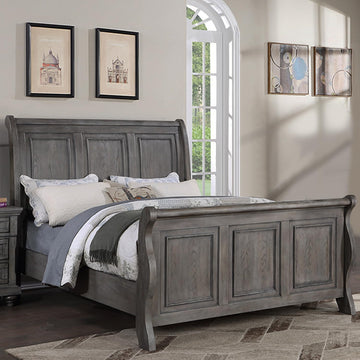 Grey Finish Sleigh Design Headboard Fb 1Pc Queen Size Panel Bed Beautiful Wooden Bedroom Furniture Antique Gray Oak Finish Box Spring Required Queen Antique Gray,Gray Wood Bedroom