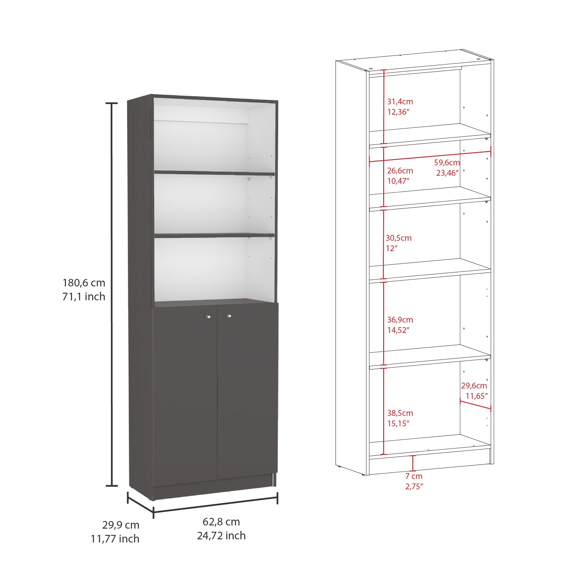 Poole 3 Piece Home Bookcase Set, 67" Wide With 12 Shelves And 2 Door Cabinetliving Room Set Matt Gray White Multicolor Particle Board