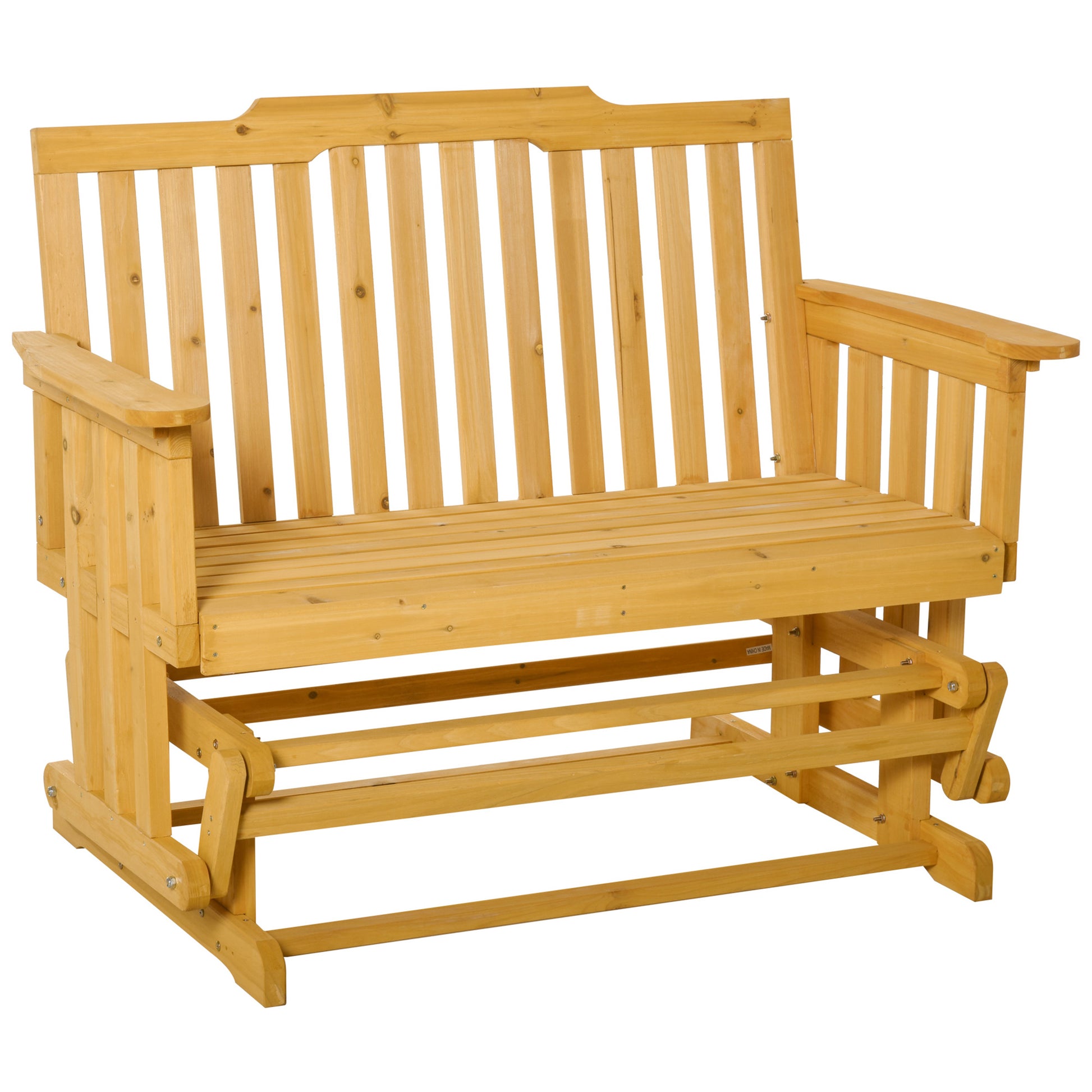Outsunny 2 Person Patio Swing Glider Bench With Quick Drying Design And Wide Armrest, Wood Rocking Chair Loveseat For Backyard Garden Porch, Natural Natural Wood