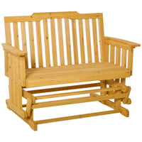 Outsunny 2 Person Patio Swing Glider Bench With Quick Drying Design And Wide Armrest, Wood Rocking Chair Loveseat For Backyard Garden Porch, Natural Natural Wood