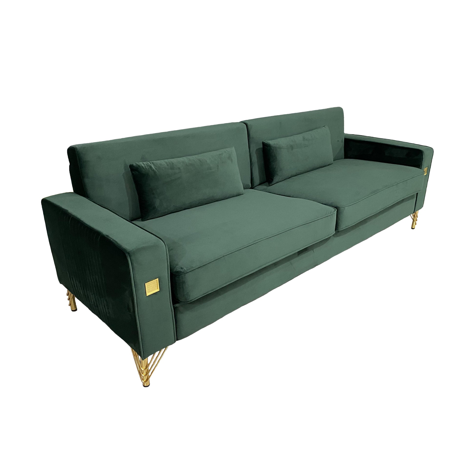 Fx P18 Rg2 Sofa Luxury Emerald Green Velvet Sofa With Gold Accents Modern 3 Seat Couch With Plush Cushions, Perfect For Living Room And Office Decor Retro Green Velvet 2 Seat