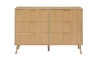 Bedroom Dresser, 6 Double Dressers With Wavy Drawers, Wooden Chest Of Drawers For Children'S Room, Living Room, Entrance And Hallway, Natural, 47.2''W X 15.8''D X 31.7''H. Natural Particle Board Mdf