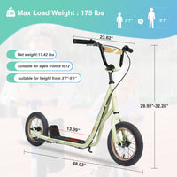 Youth Scooter Kick Scooter For Kids 6 With Adjustable Handlebar, 12 Inch Inflatable Wheels ,Widened Non Slip Footboard Cycling Light Yellow Garden & Outdoor Carbon Steel