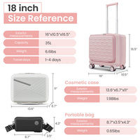 18" Carry On Luggage With Front Open Door &Laptop Interlayer, Hard Shell Suitcase Built In Tsa Luggage Lock, Hardside Lightweight Pc Travel Suitcase For Women Men With Spinner Wheels Airline Approved Pink Pc