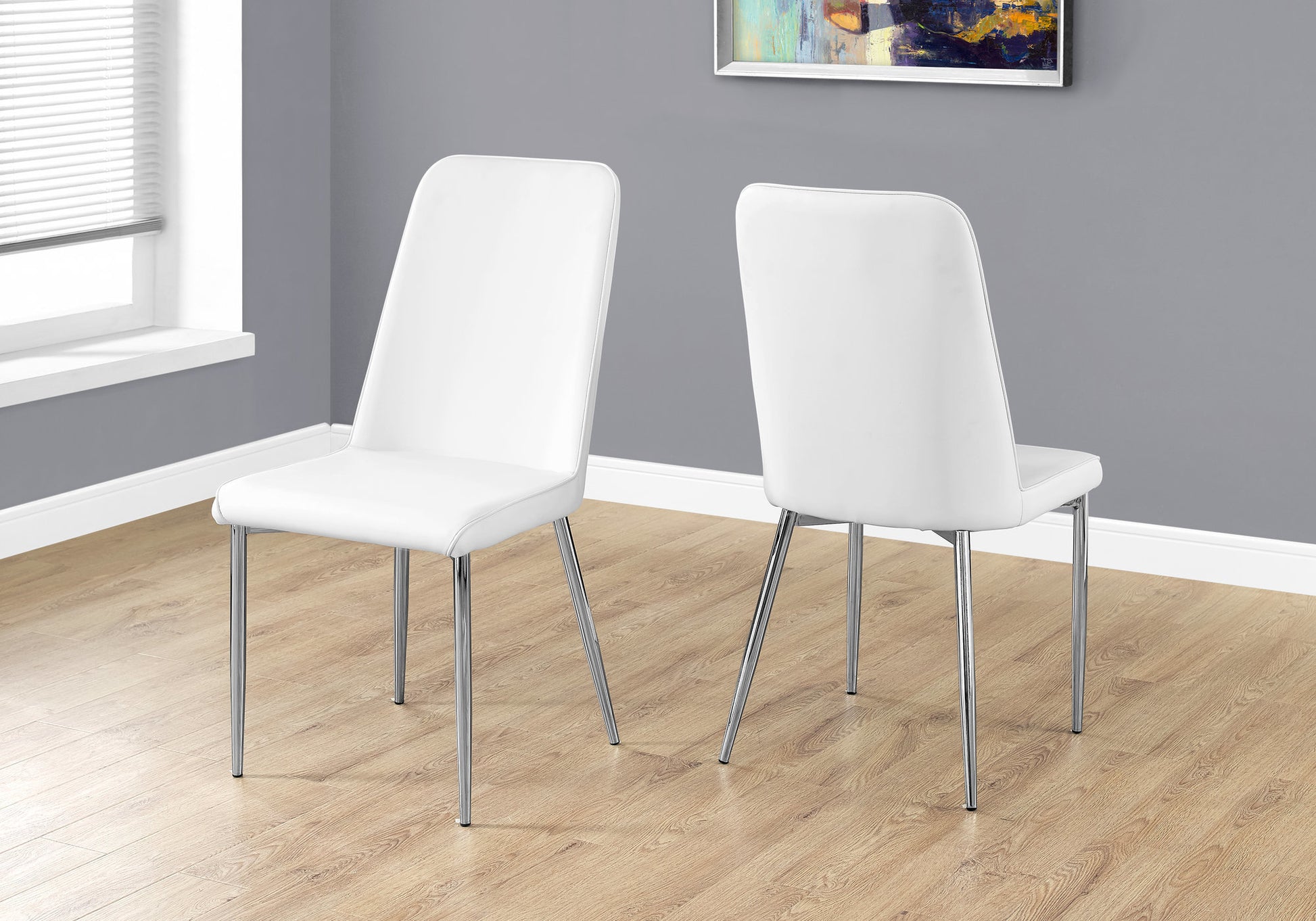 Dining Chair, Set Of 2, Side, Upholstered, Kitchen, Dining Room, White Leather Look, Chrome Metal, Contemporary, Modern White Foam Faux Leather