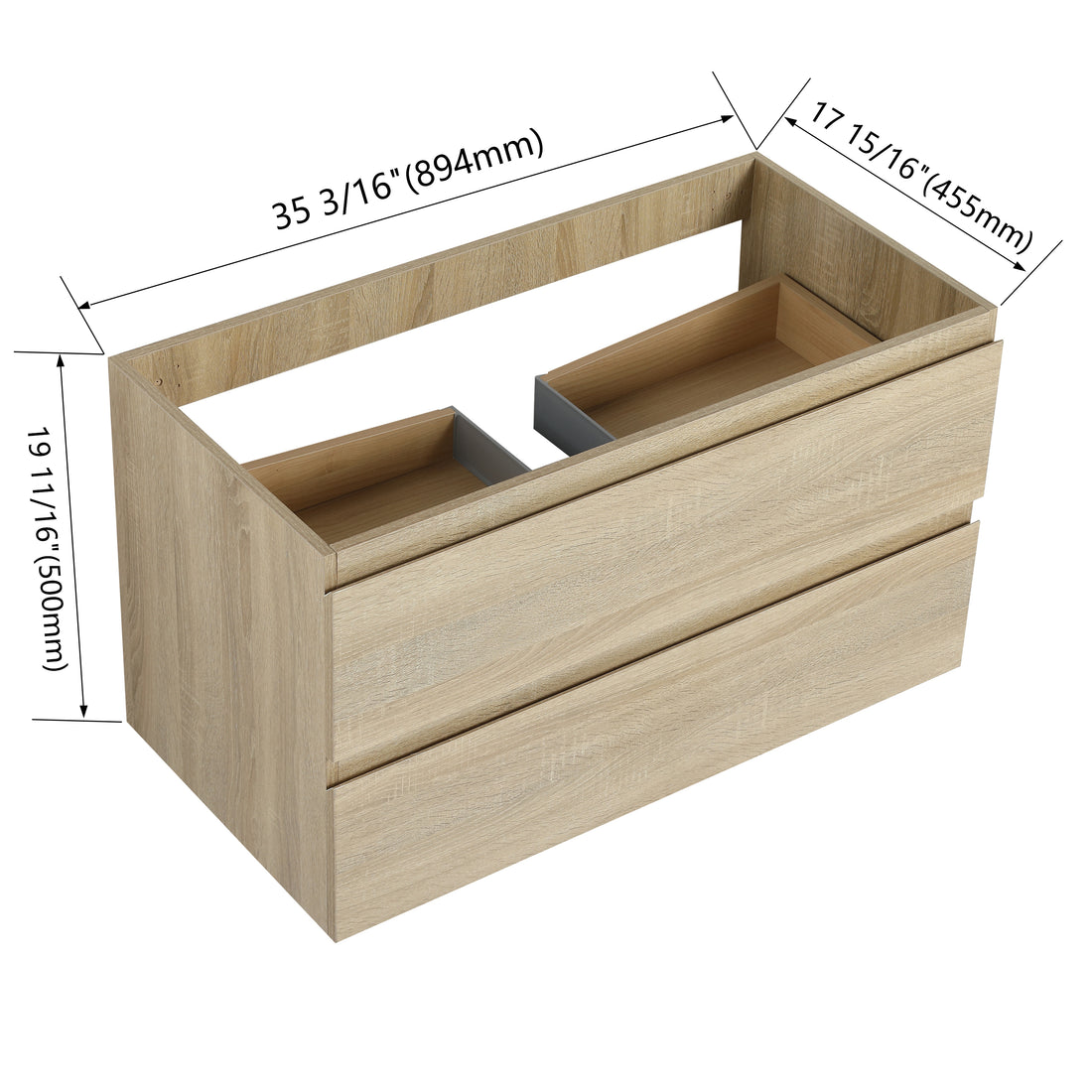 36" Wall Mounted Bathroom Vanity Only The Cabinet Body Bvb01936Lto 2 2 Light Oak Bathroom Wall Mounted Plywood