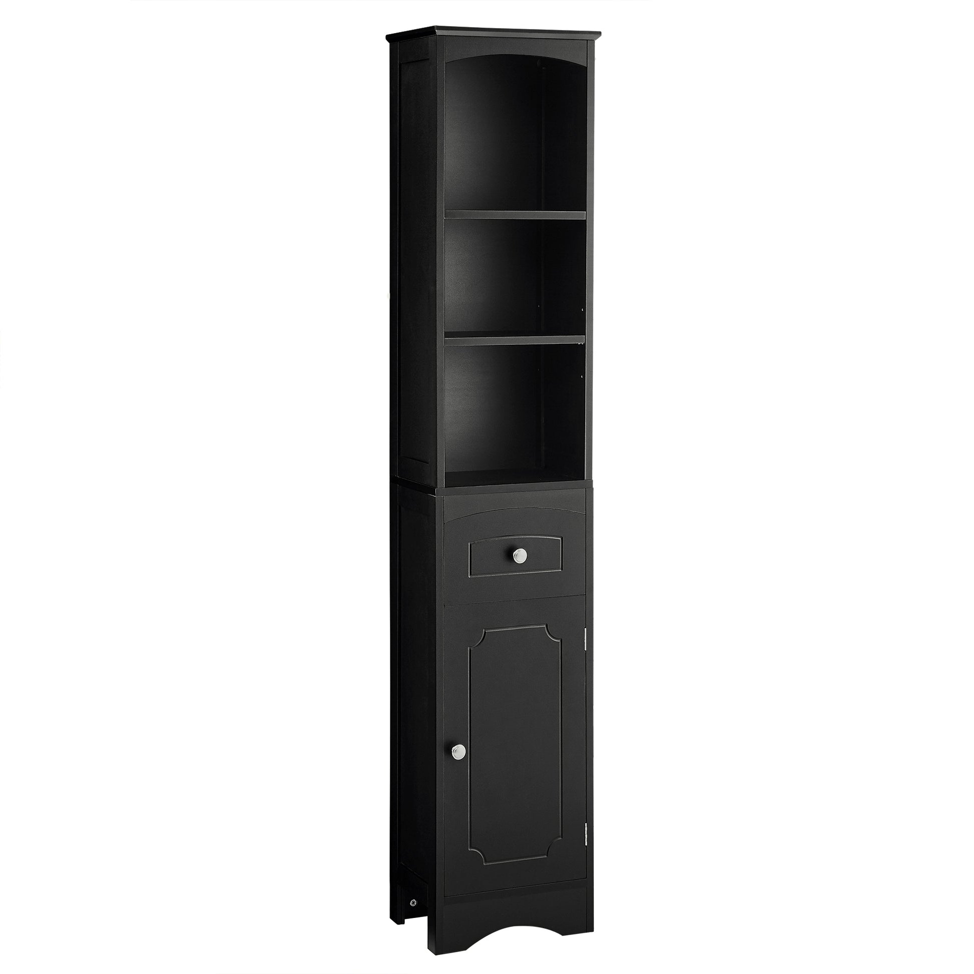 Tall Bathroom Cabinet, Freestanding Storage Cabinet With Drawer, Mdf Board, Adjustable Shelf, Black Black Mdf