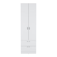 Armoire Wardrove 76" H, Hanging Rod, 2 Drawers, 1 Shelf, White White Solid Wood Mdf Engineered Wood