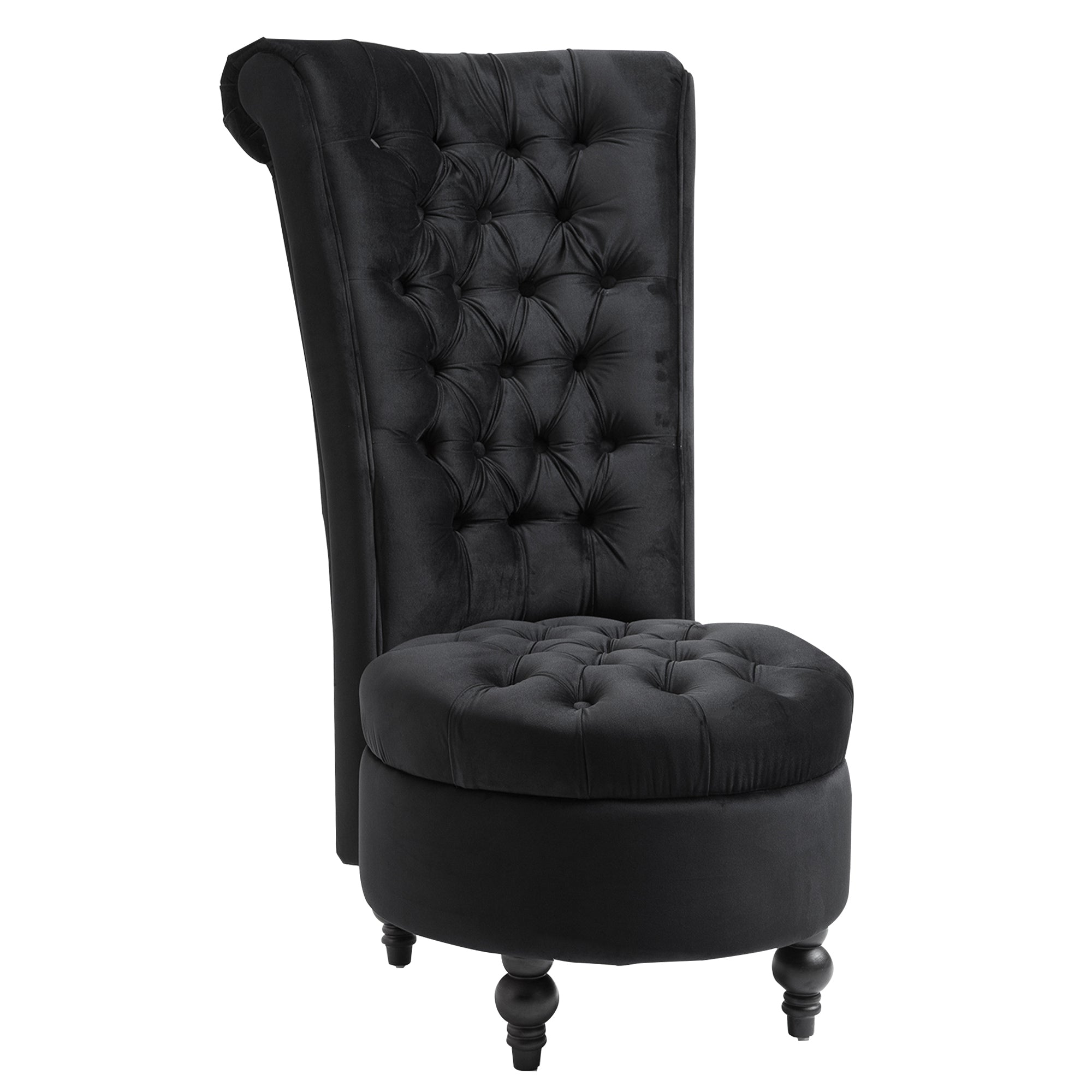 Homcom High Back Accent Chair, Upholstered Armless Chair, Retro Button Tufted Royal Design With Thick Padding And Rubberwood Leg For Living Room, Dining Room And Bedroom, Black Black Polyester