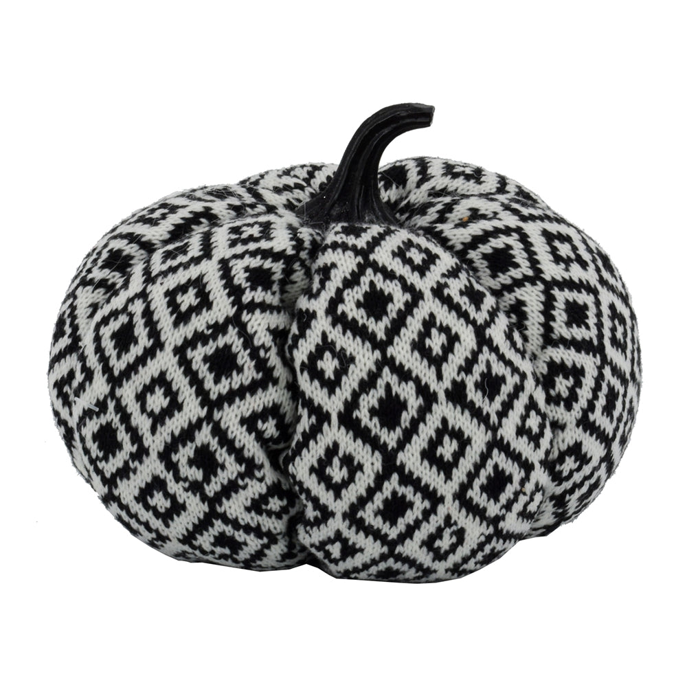 6.3X6.3X5"H Fabric Pumpkin Black White Diamond Pattern, For Holiday Halloween Decor Black White Polyester