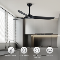 60 Inch Ceiling Fan With Remote Control Timed Lighting, Reversible Airflow And Quiet Operation For Living Room & Bedroom & Outdoor Black Modern Abs