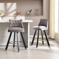 Coolmore Set Of 2,Back Pull Point Design, Velvet Material, 360 Degree Rotation, Back Pull Loop Detachable Design, Rivet Decoration, Square Foot Wooden Bar Chair Dark Gray Velvet