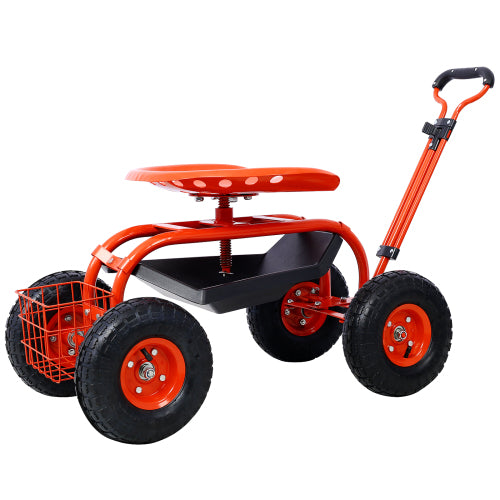 Garden Cart Rolling Scooter, Adjustable Height Heavy Duty Scooter, Rolling Garden Cart With 4 Wheels And Extendable Handle, Garden Stool Cart With 360 Degree Seat And Tool Tray Red Red Garden & Outdoor Iron