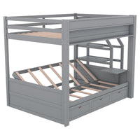 Wood Full Size Convertible Bunk Bed With Storage Staircase, Bedside Table, And 3 Drawers, Gray Gray Solid Wood Mdf